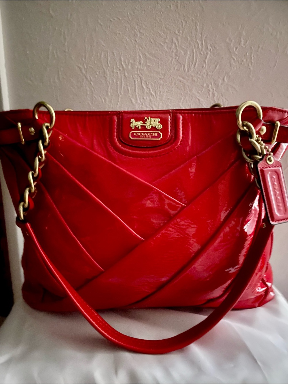 Coach Red Patent Shoulder Bag with Gold Hardware